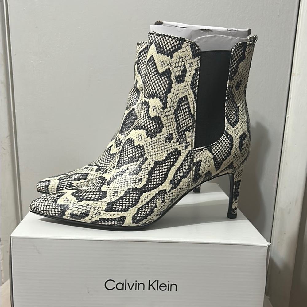Calvin Klein Women's Snake Print Ankle Boots NIB